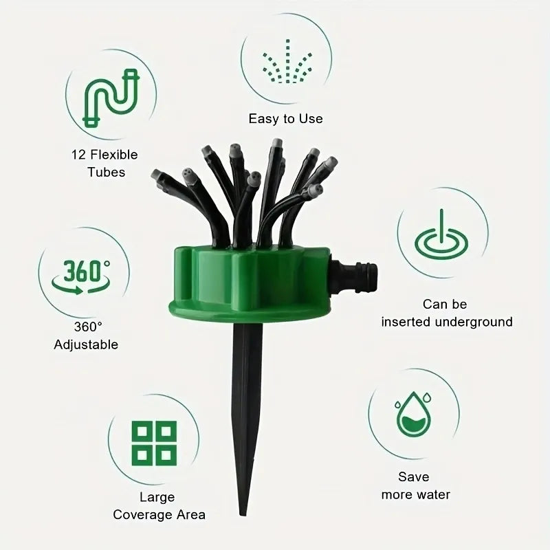 Garten-Bewässerungssprinkler – 360° Automatik, 12 Düsen, wassersparend, für Balkon & Garten