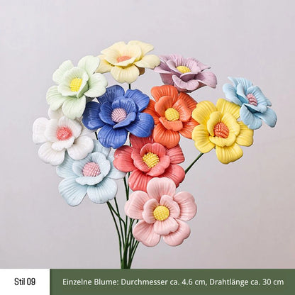 Handgefertigte Keramikblumen – 9er Set