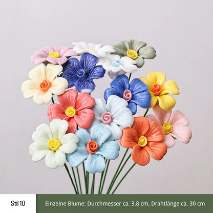 Handgefertigte Keramikblumen – 9er Set