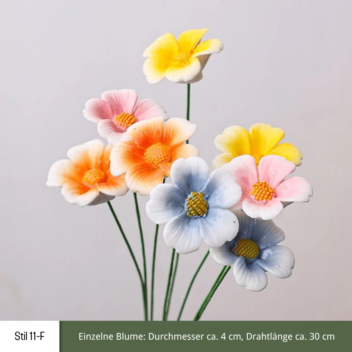 Handgefertigte Keramikblumen – 9er Set