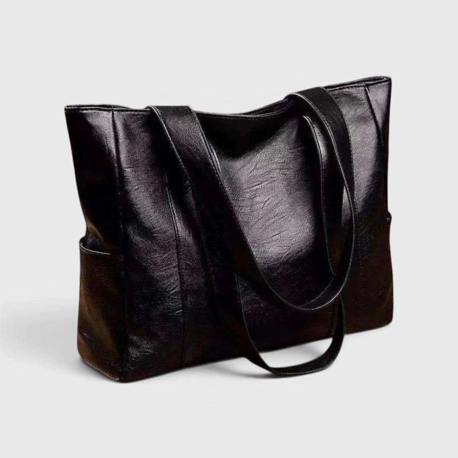 Damen Schultertasche Vegan Leder Schwarz Retro – Vintaris