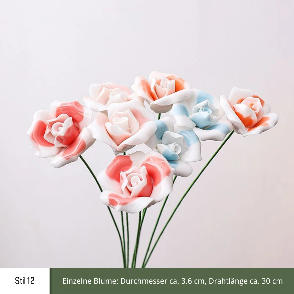 Handgefertigte Keramikblumen – 9er Set