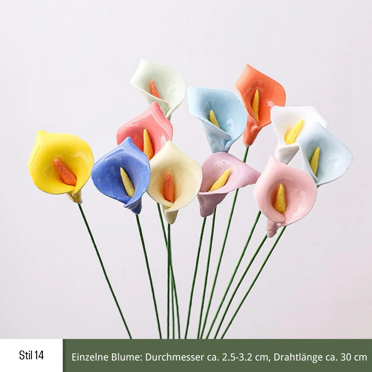 Handgefertigte Keramikblumen – 9er Set