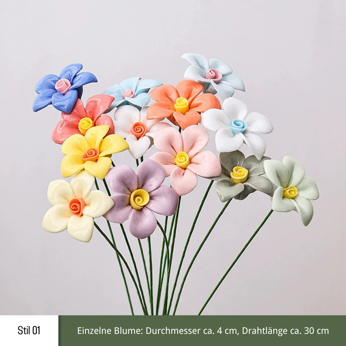 Handgefertigte Keramikblumen – 9er Set