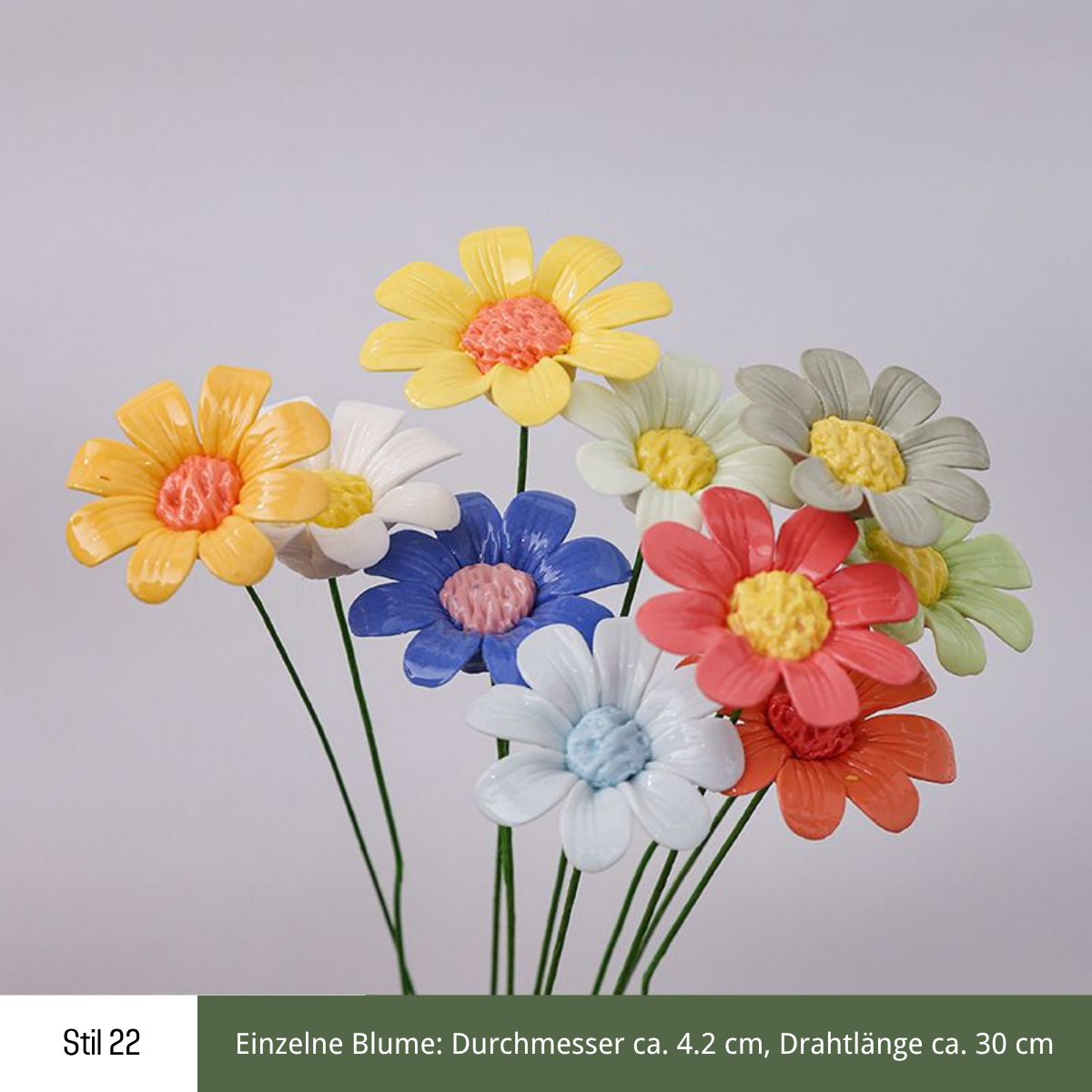 Handgefertigte Keramikblumen – 9er Set