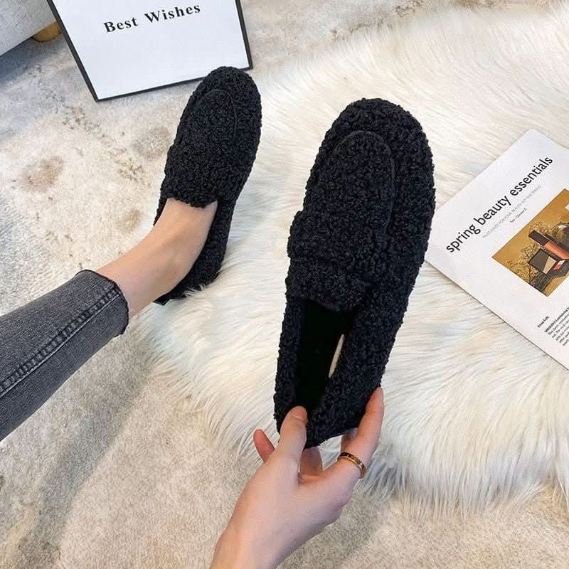 Warme Winter-Hausschuhe für Damen im Plüsch-Loafer-Design