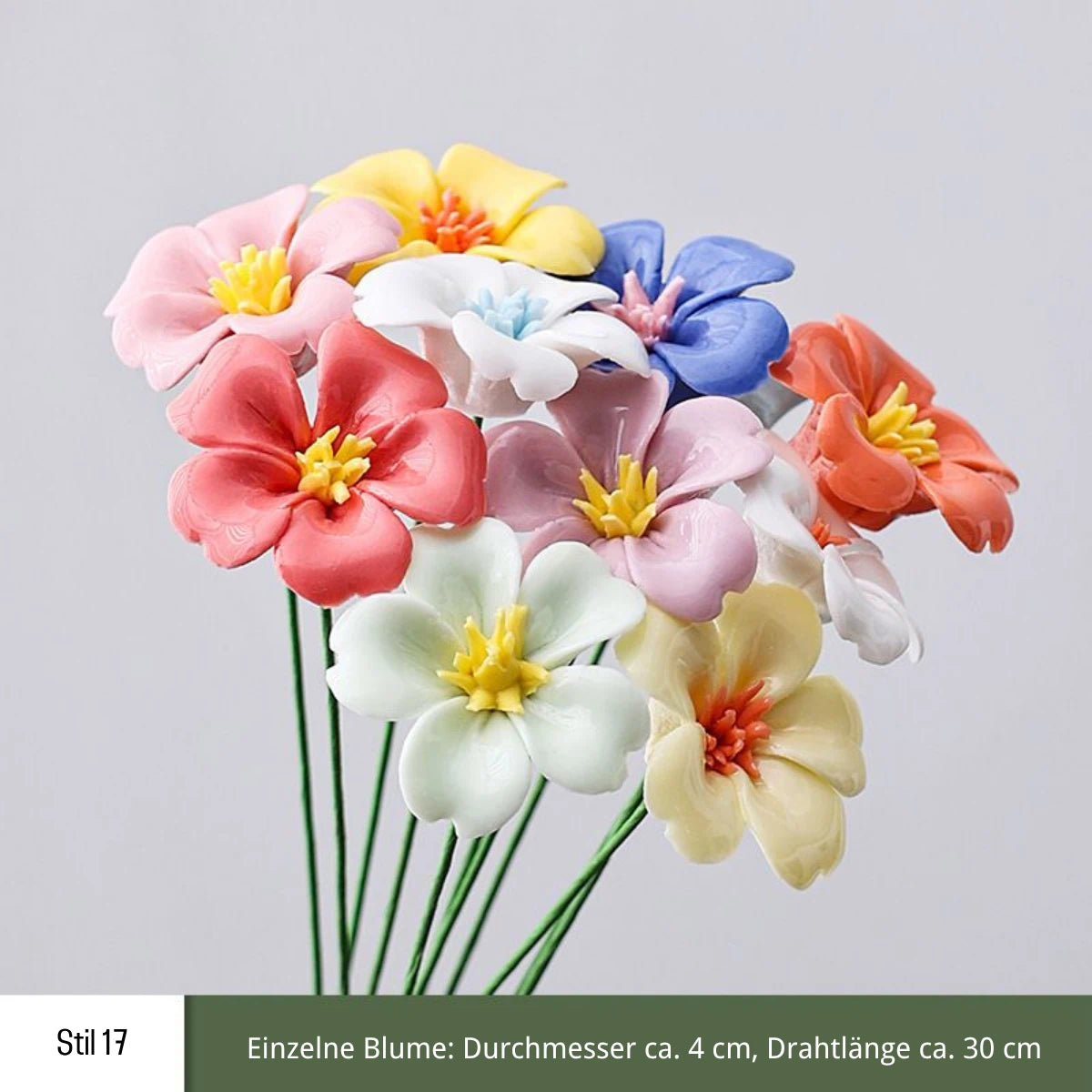 Handgefertigte Keramikblumen – 9er Set