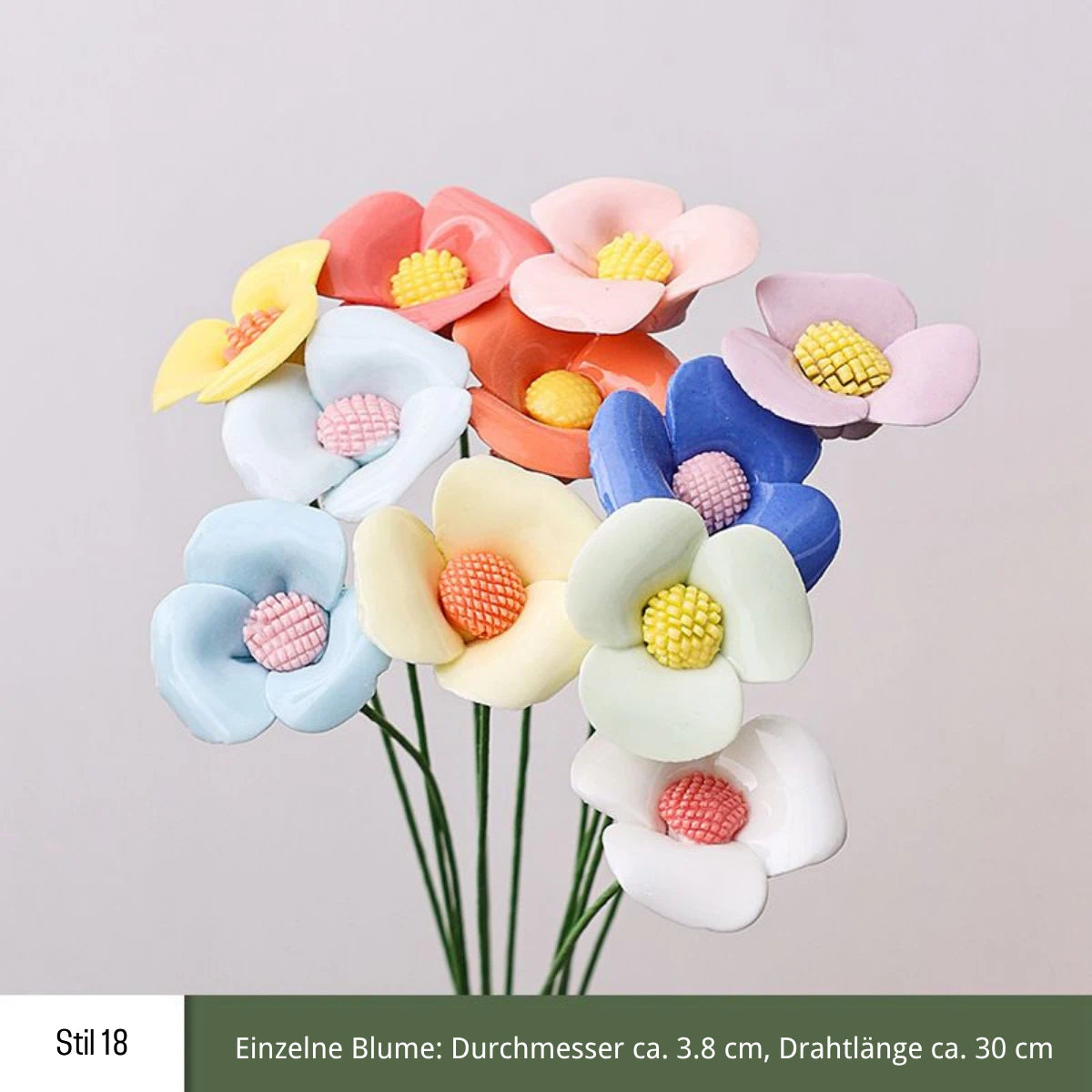 Handgefertigte Keramikblumen – 9er Set