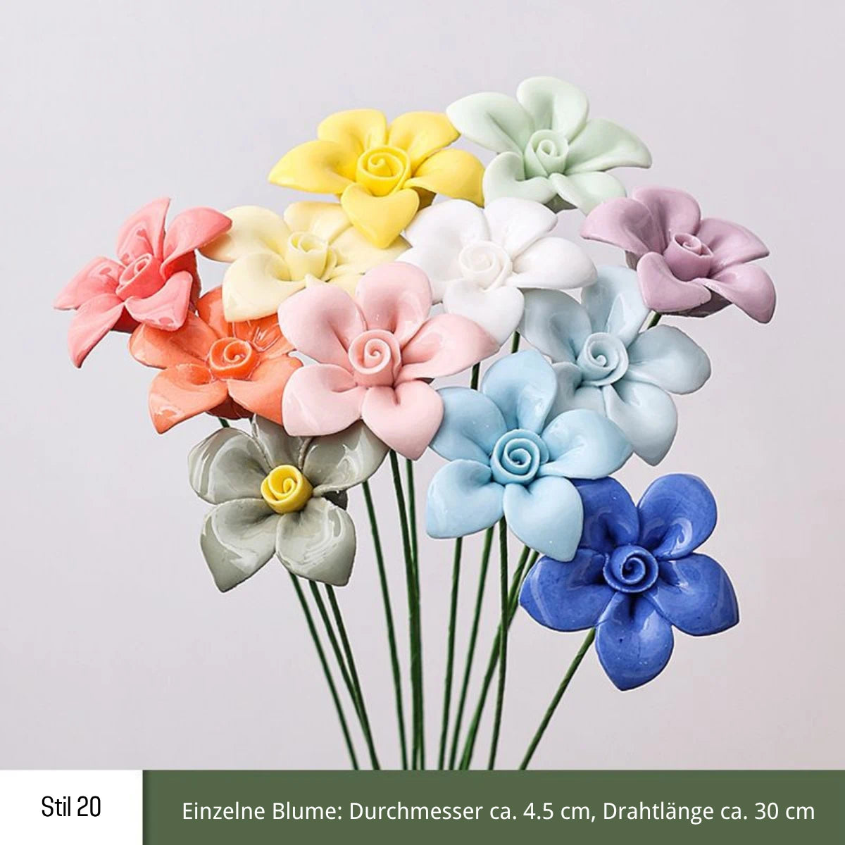Handgefertigte Keramikblumen – 9er Set