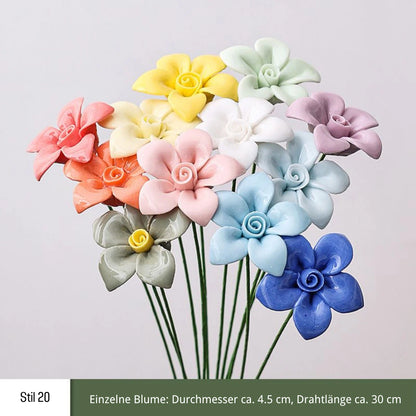 Handgefertigte Keramikblumen – 9er Set