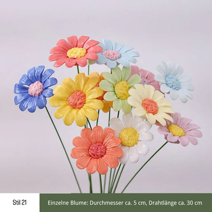 Handgefertigte Keramikblumen – 9er Set