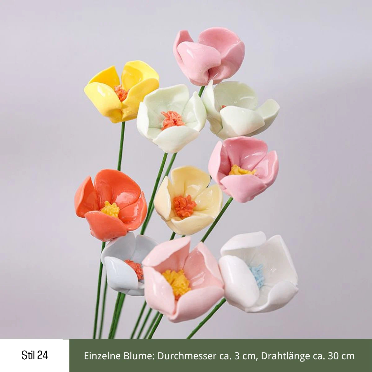 Handgefertigte Keramikblumen – 9er Set