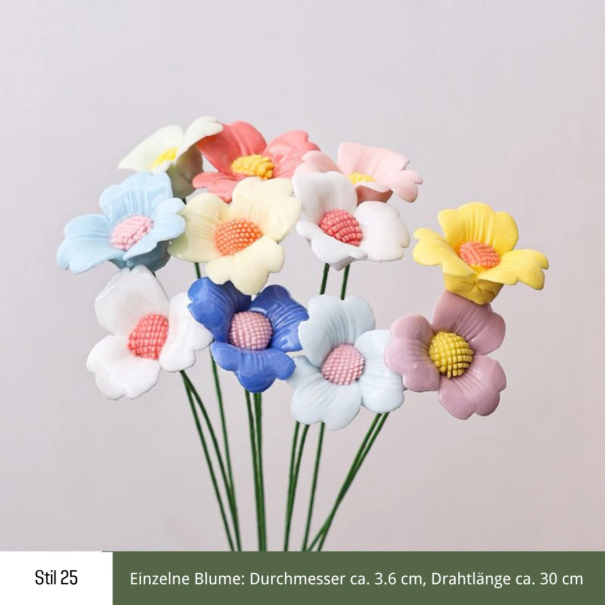 Handgefertigte Keramikblumen – 9er Set
