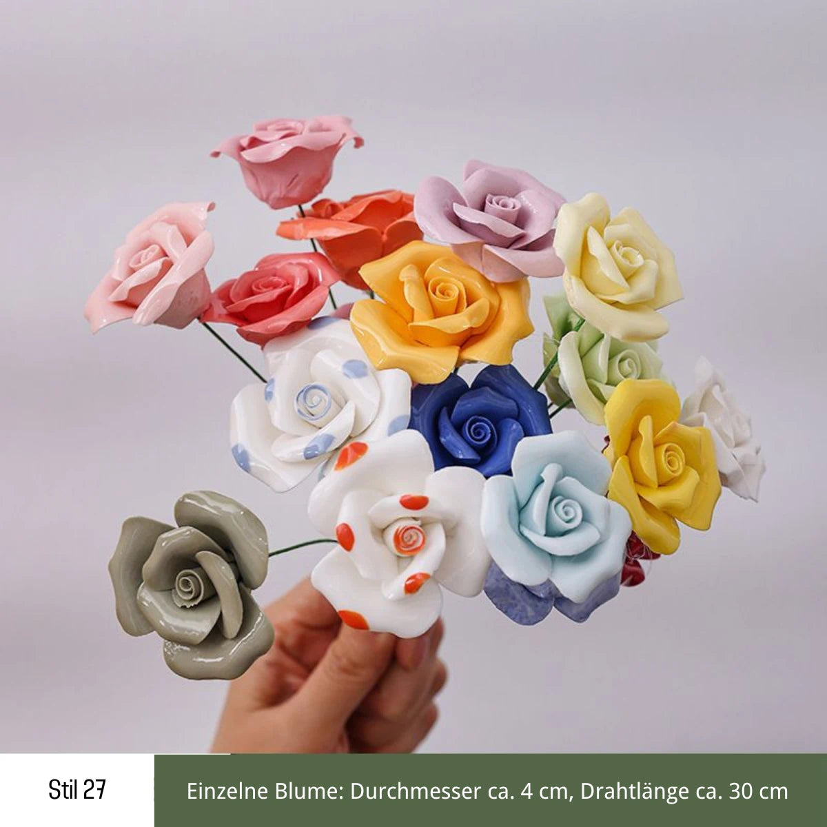 Handgefertigte Keramikblumen – 9er Set