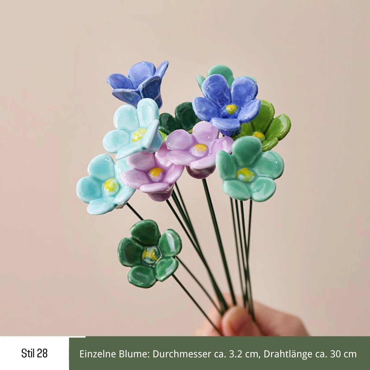 Handgefertigte Keramikblumen – 9er Set