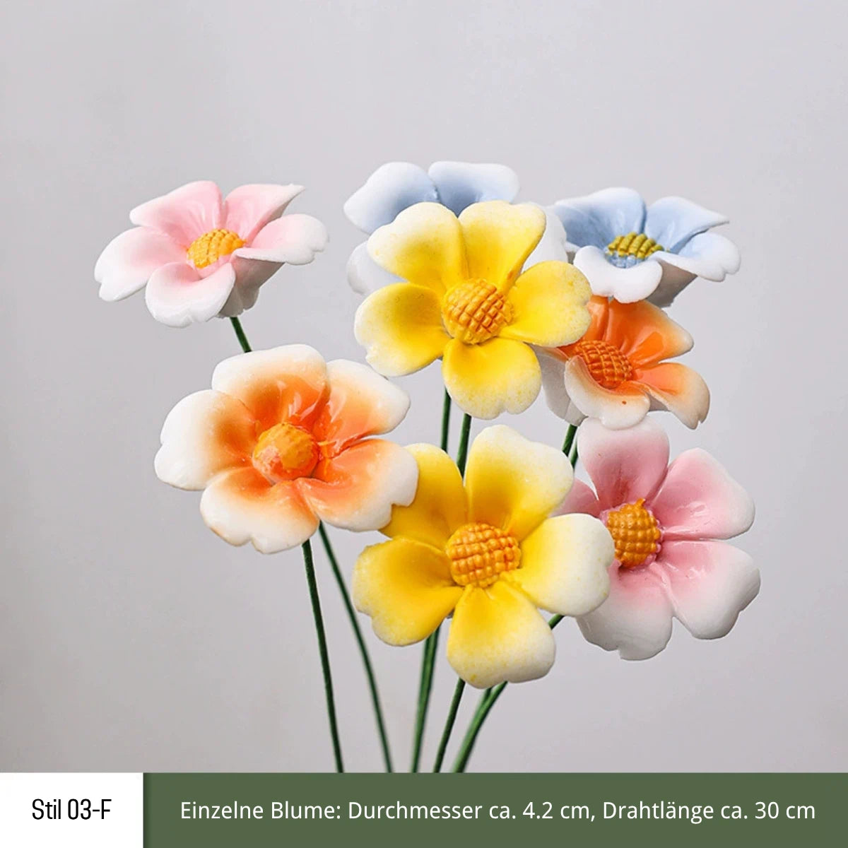 Handgefertigte Keramikblumen – 9er Set
