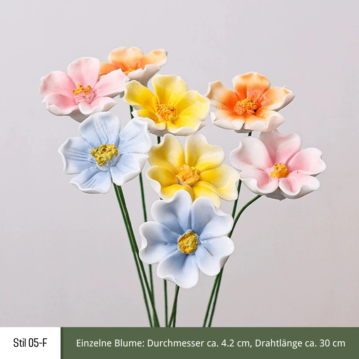 Handgefertigte Keramikblumen – 9er Set