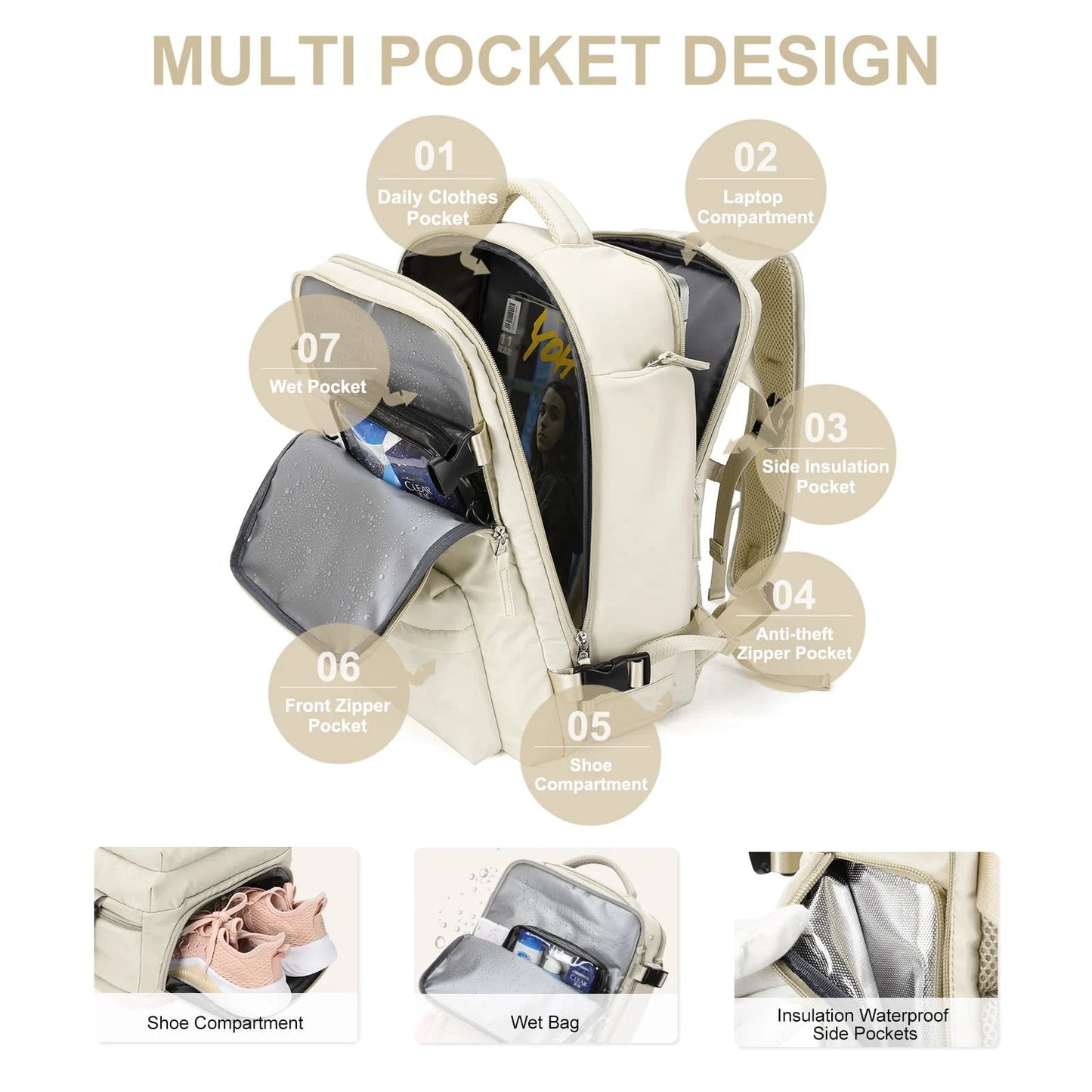Reiserucksack mit Schuhfach und USB-Anschluss - Travelliva