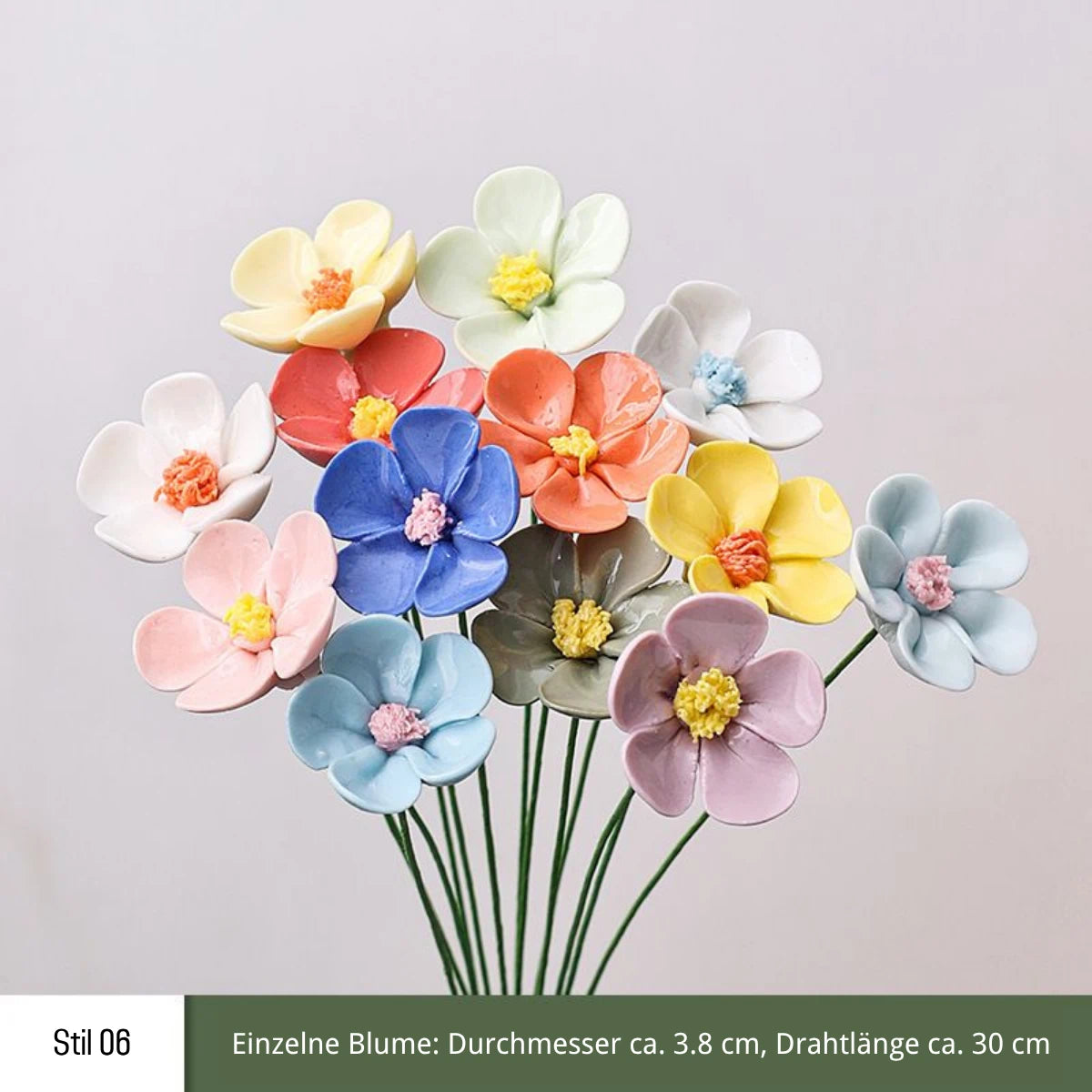 Handgefertigte Keramikblumen – 9er Set