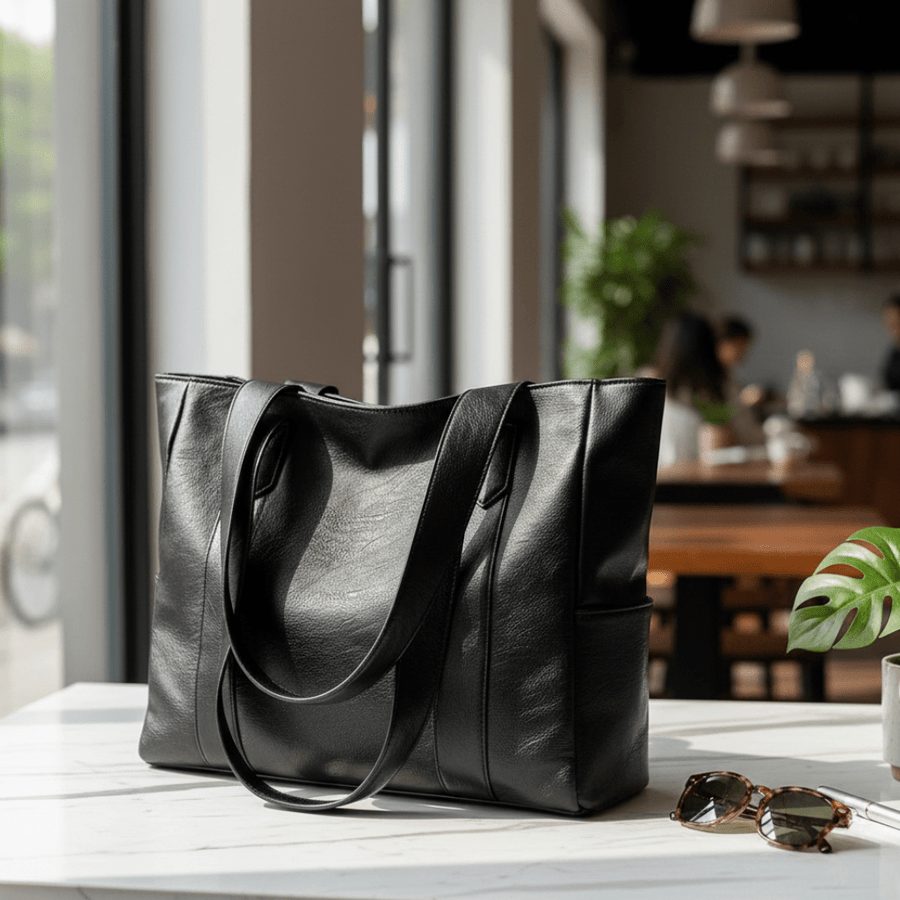 Damen Schultertasche Vegan Leder Schwarz Retro – Vintaris