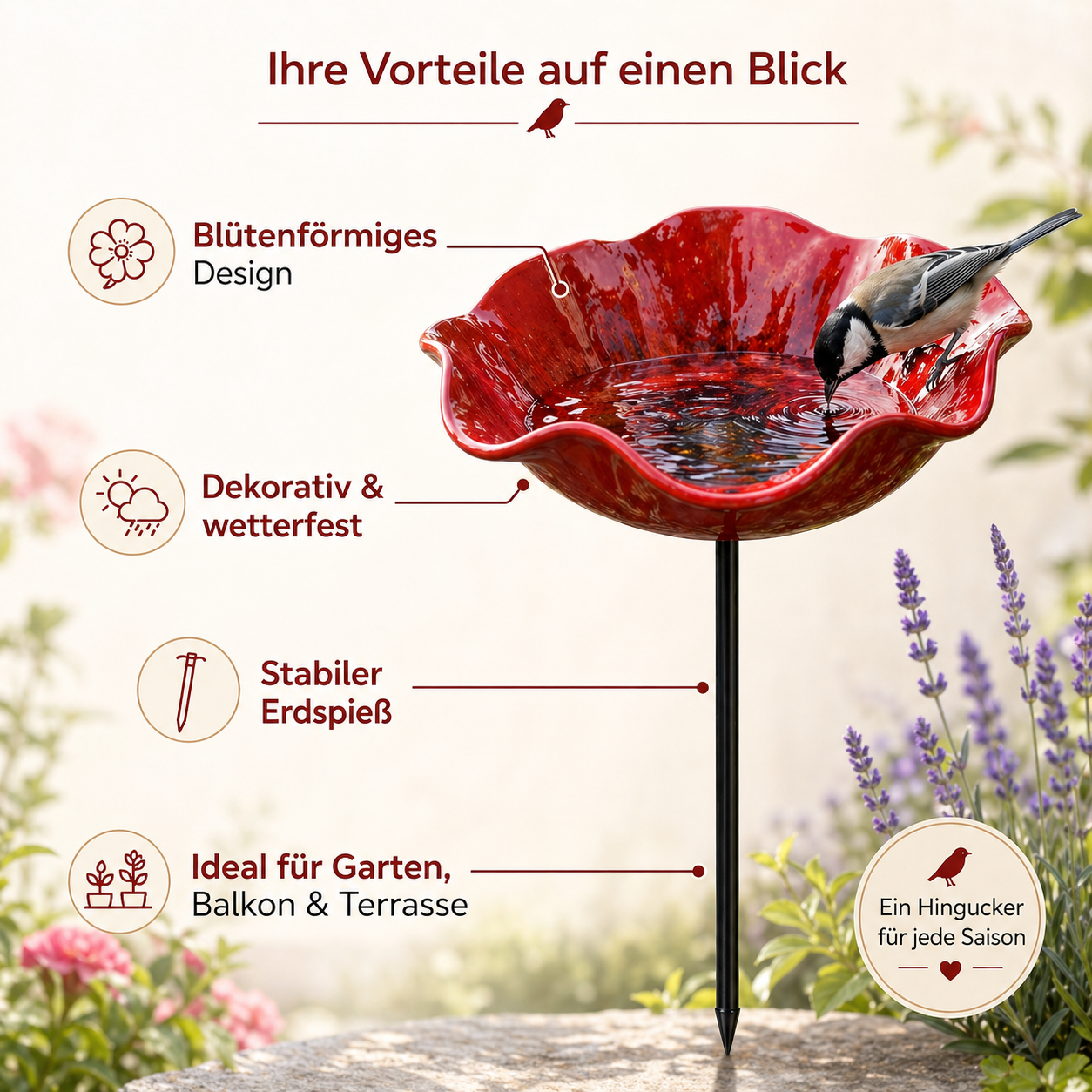 Vogelblüten - Handgefertigte Vogeltränke in Blütenform | 4er-Set