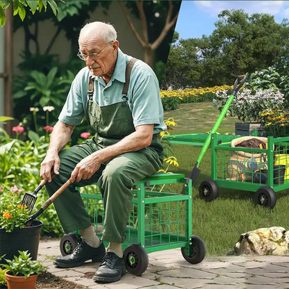 Gartenarbeitshocker mit Rädern – Multifunktional: Sitz, Transportwagen & Aufbewahrung in einem