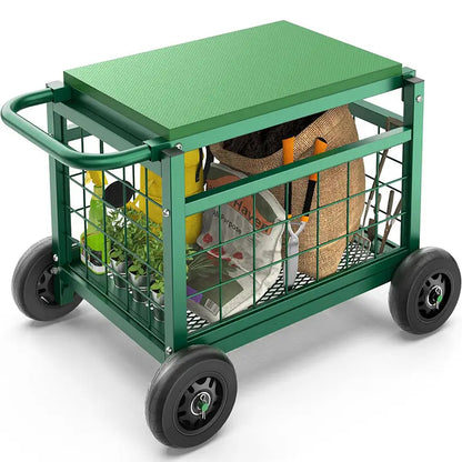 Gartenarbeitshocker mit Rädern – Multifunktional: Sitz, Transportwagen & Aufbewahrung in einem
