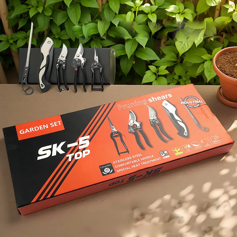 5-teiliges Gartengeräte-Set – Legierungsstahl, scharfe Klingen, ergonomisch, für alle Gartenarbeiten