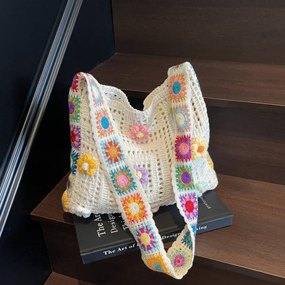 Handgefertigte Häkel-Umhängetasche für Damen im Boho-Stil