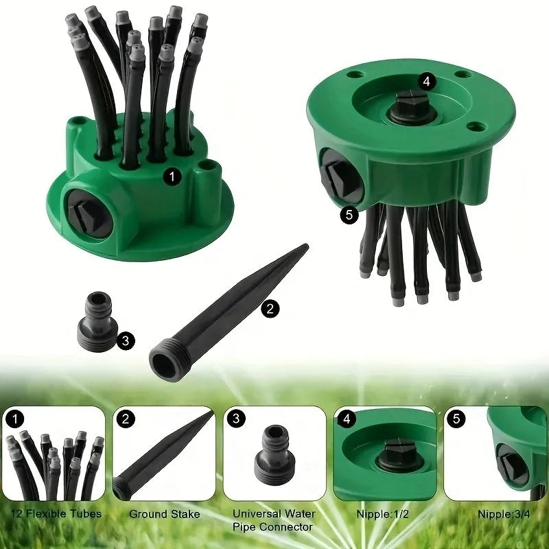 Garten-Bewässerungssprinkler – 360° Automatik, 12 Düsen, wassersparend, für Balkon & Garten
