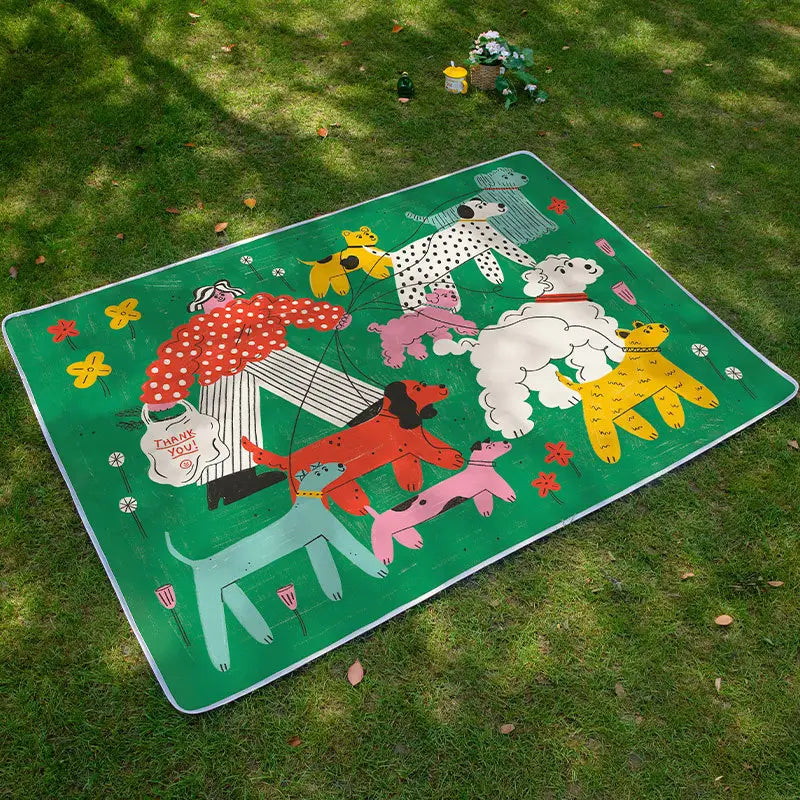 Cartoon-Hund-Picknickdecke – Wasserdicht, feuchtigkeitsgeschützt, 200x200 cm, tragbar für Outdoor