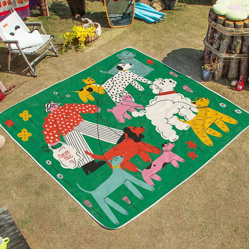 Cartoon-Hund-Picknickdecke – Wasserdicht, feuchtigkeitsgeschützt, 200x200 cm, tragbar für Outdoor
