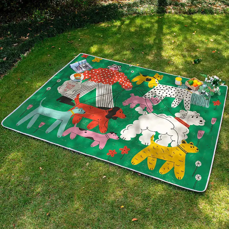 Cartoon-Hund-Picknickdecke – Wasserdicht, feuchtigkeitsgeschützt, 200x200 cm, tragbar für Outdoor